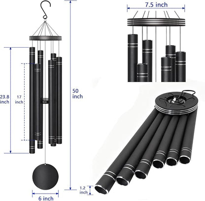 Extra Large Wind Chimes for Outside Deep Tone - Engraved Lines of Aluminum Tubes, Total 50 in Black Deep Tone Wind Chimes, Memorial Sympathy Gifts, Soothing Wind Chime Outdoor Garden Decor