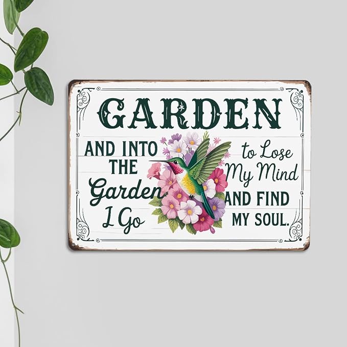 mmiishe Vintage Metal Garden Signs Wall Decor Gifts for Women Rustic Metal Art for Home Gate Garden Bars Restaurants Cafes Pubs Club Patio Porch 8x12 Inches Birthday Anniversary Decoration
