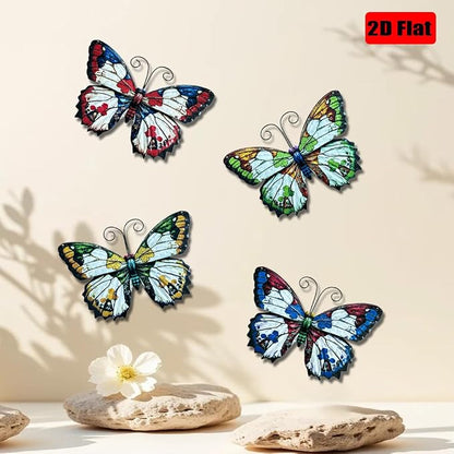 LWINGFLYER 4 Pcs Vintage Metal Wall Decor Butterfly & Flower - Rustic Farmhouse Metal Wall Art for Indoor Bathroom & Outdoor Fence Decoration (Butterflies)