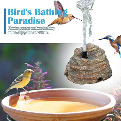 Bird Bath Fountain, Resin Granite with 9.8ft Long Wired Pump for Outdoor Garden Patio Decor, Rock Water Feature Fountain for Hummingbird Birdbath Aquariums and Fish Tank (Brown)