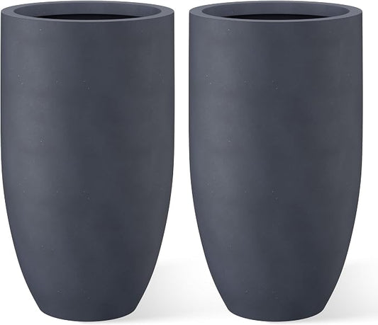Kante 24 Inch Tall Round Concrete Planter, 2 Pack Large Indoor Outdoor Plant Pots with Drainage Hole and Rubber Plug, Modern Decorative Garden Pots for Home Patio Porch, Charcoal