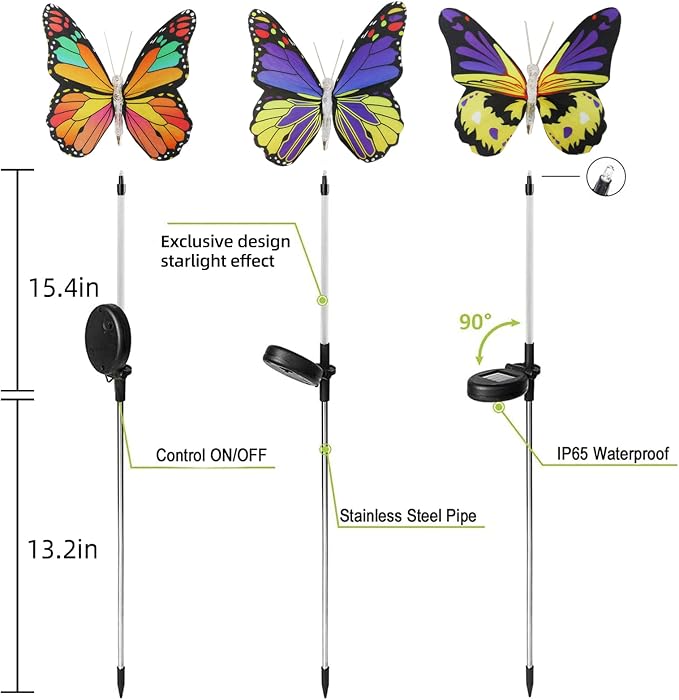 Upgraded Outdoor Solar Garden Lights - 3 Pack Solar Butterfly Decoration Lights - 7 Color Changing LED Waterproof Solar Stake Lights for Garden, Patio, Yard, Lawn, Walkway Decoration