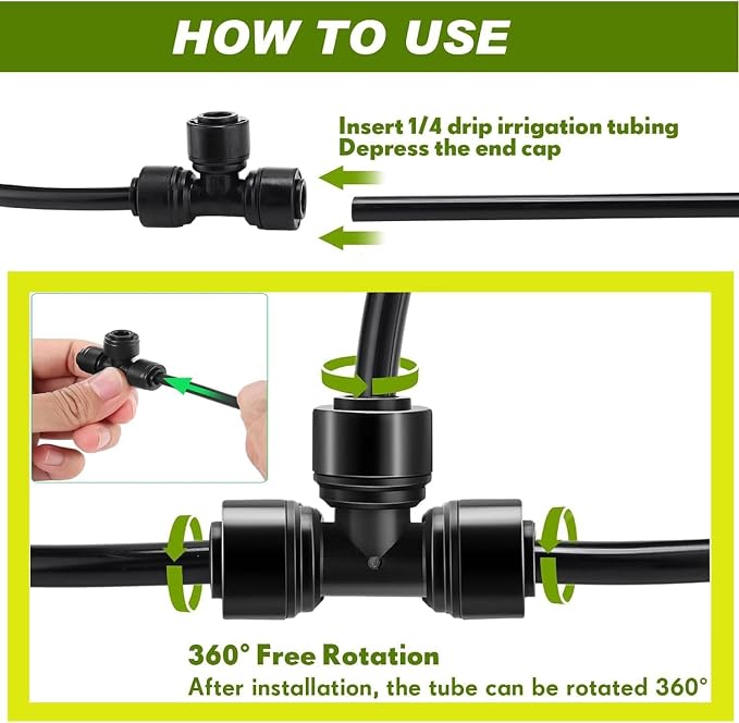 15Pack Quick Connect 1/4 "Drip Tee Connector | Black Quick Connect Drip Tee Fittings,Leak-Free Design,Fits 1/4" (6.35mm) Tubing for Lawn Garden Sprinkler Systems