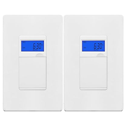 ENERLITES 7 Days Digital in-Wall Programmable Timer Switch for Lights, Fans, and Motors, Neutral Wire Required,7-Day 18 ON/Off Timer Settings, with Blue Backlight, UL Listed, HET01, White, 2 Pack