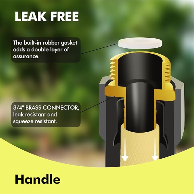 Garden Hose 50FT with 10 Pattern Spray Nozzle - PHLEX PRO Heavy-Duty Premium 5/8'' Rubber 3-Layer Water Hose - Innovation Flexible Hybrid Lightweight Water Hose, Full Brass Fittings (RyobiGreen)