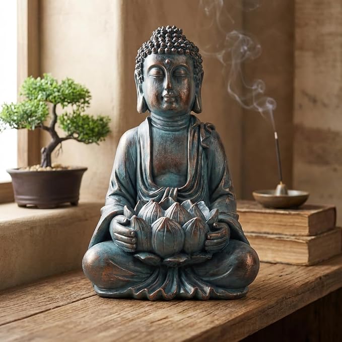 TERESA'S COLLECTIONS Meditating Buddha Statue for Garden Decor with Outdoor Solar Lights, Large Resin Outdoor Decor Garden Statue Sculpture for Home Lawn Yard Decor Gifts for Mom, 7.1''