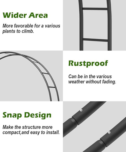 Queension Metal Wedding Arch | for Ceremony Party Decoration 8Ft Wide 7Ft High,Garden Arch Trellis with Ground Bases for Climbing Plants,Outdoor Garden Arbor for Roses Vines, Round Frame, Black