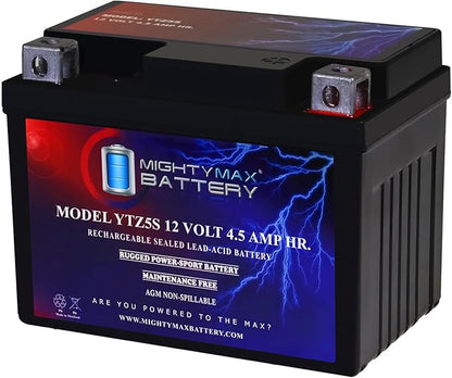 Mighty Max Battery YTZ5S - 12 Volt 4.5 AH, 65 CCA, Rechargeable Maintenance Free SLA AGM Motorcycle Battery