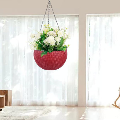 Vencer 11 Inch Round Resin Rattan Hanging Planters,Red,VF-A15-R | Self Watering,Drain Hole,Metal Chain,Water Indicator,Indoor Outdoor