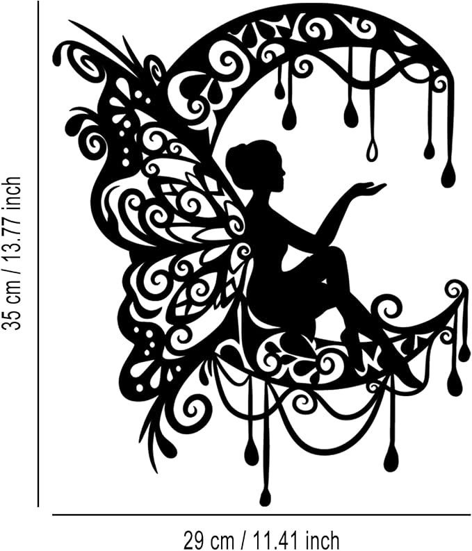 LIYOUYA Moon Flower Fairy Metal Wall Decor - Rustic Farmhouse Room Decor Black Wall Art Home Decor for Living Room, Bedroom, Outdoor (Black)
