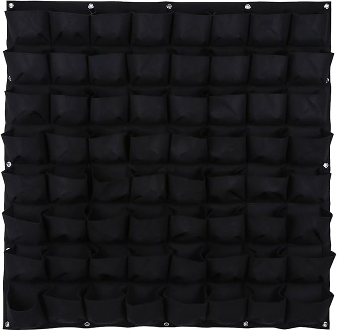 Ogrmar 64 Pockets Vertical Wall Garden Planter Plant Grow Bag for Flower Vegetable for Indoor/Outdoor (64 Pockets, Black)