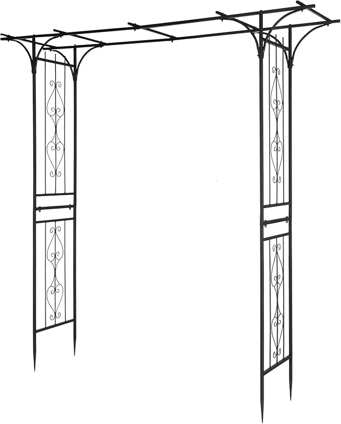 Outvita 7FT Black Metal Garden Arch Arbor Trellis | Sturdy steel frame archway for climbing roses vines, decor for patio, lawn, courtyard & wedding ceremony