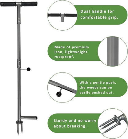 Stand Up Weeder - 3-Claw Stainless Steel Root Extractor, No Bending | 39-42" long handle manual weeding tool for elderly & gardeners,without bending, Durable stainless steel