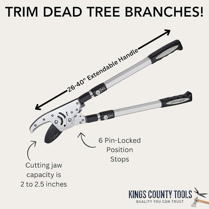 Tree Trimmer Loppers - Double Ratcheting Anvil Lopper - Extendable 26" - 40" Long Handles - Loppers for Tree Trimming Heavy Duty by Kings County Tools