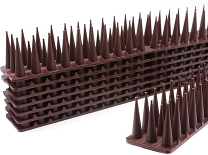 Defender Spikes for Bird, Cat, Pigeon and Small Animals 8pack- Protect Your Sofa, Garden, Outdoor Walls, Plastic Security Fence Spikes- Brown