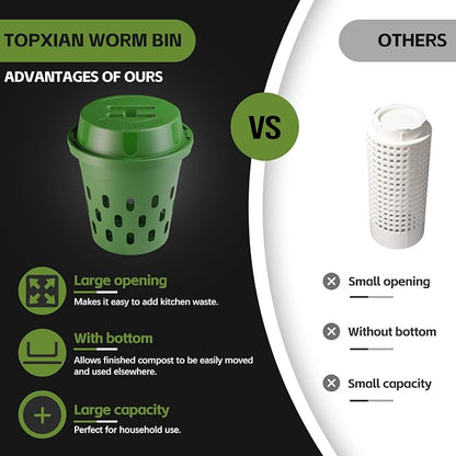 2-Pack Inground Worm Composter, Outdoor Worm Compost Bin for Garden Beds & Home Use, Vermicomposting Bin for Beginners (9.5x9.5x10.8Inch), Green