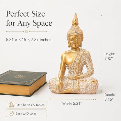 Gold Buddha Statue7.87 Inch for Home Decor- Zen Buddha Statue -Serene Meditation Decor with Blessing Services Included