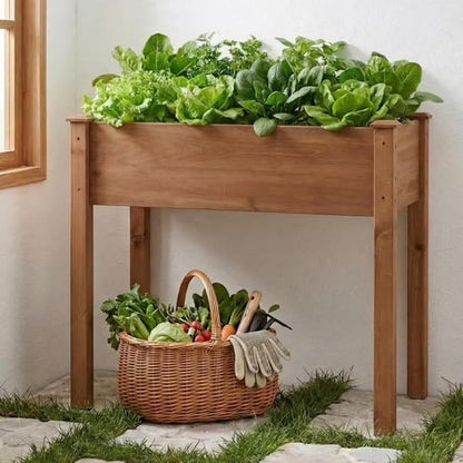 Raised Garden Bed Outdoor Planter Box with Legs - 34x18x30 Inch Cedar Wooden Elevated Planter Box with Non-Woven Liner & Drainage Holes for Vegetables Flowers Herbs (Brown, 48 x 24 x 30)