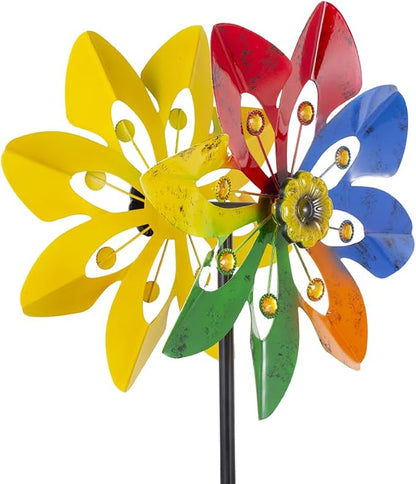 Stargarden Outdoor Wind Spinner, 64 * 14.2" Double Wind Sculptures | Colorful Metal Windmill for Garden Patio Yard Decor