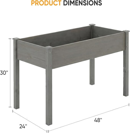 NEWBULIG Raised Garden Bed Wood 48x24x30in, Elevated Wood Planter Box Stand with Legs for Outdoors Balcony Backyard, Raised Garden Bed for Planting Herbs Flowers Vegetables, Grey