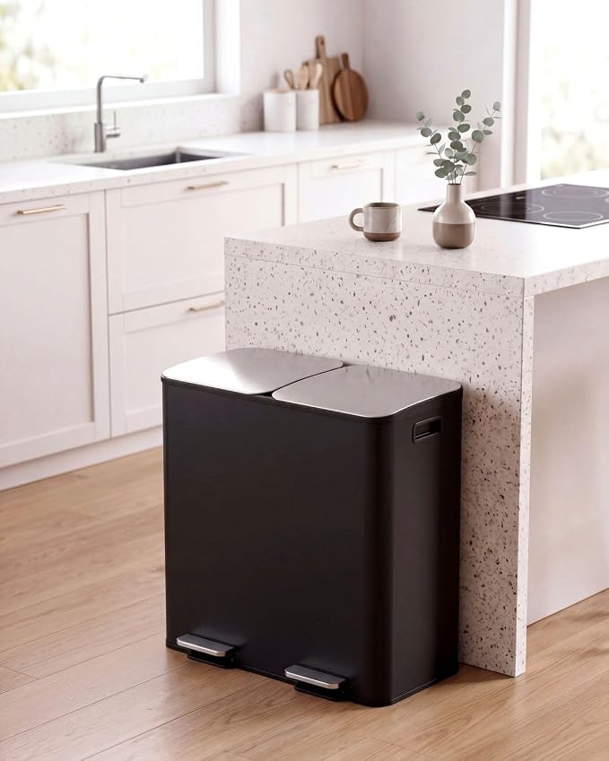 2 x 40L (2 x 10.6 Gallon) Dual Compartment Trash Can, Stainless Steel Kitchen Step Garbage Bin with Soft-Close Lid, Fingerprint-Resistant, Removable Inner Buckets for Waste Sorting,Home,Office