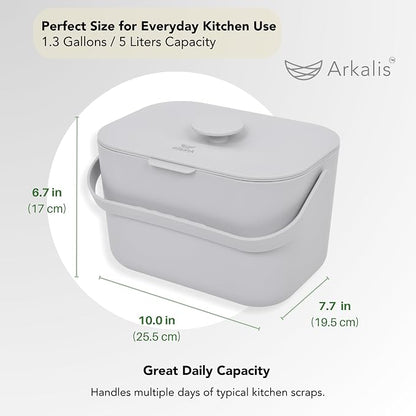 Kitchen Compost Bin – 1.3 Gallon Countertop Compost Bin with Lid, Odor-Blocking, No Charcoal Filters Needed, Indoor Compost Bin with Removable Basket, Easy Clean