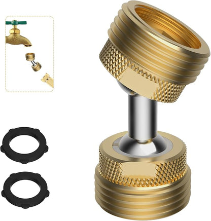 Swivel All-Metal Garden Hose Adapter, 3/4" GHT Hose Protector, Male to Male | Solid Brass Flexible Pipe Kink Protector, Dual 65° Big Rotation at Both Ends, Outdoor Faucet Connector