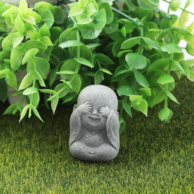 4Pcs Mini Zen Laughing Buddha Figurines Resin Praying Monk Statue Rustic Meditation Garden Ornaments for Bonsai Pots Landscaping Ornament