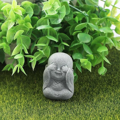 4Pcs Mini Zen Laughing Buddha Figurines Resin Praying Monk Statue Rustic Meditation Garden Ornaments for Bonsai Pots Landscaping Ornament