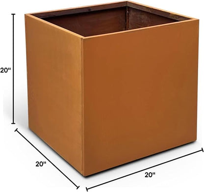 Corten Steel Planter Box Outdoor Planter Metal Square 20 Inch Large Steel Planter Box Rustic Cube Patina Tall Plant for Commercial Residential Plants Patio Yard Garden