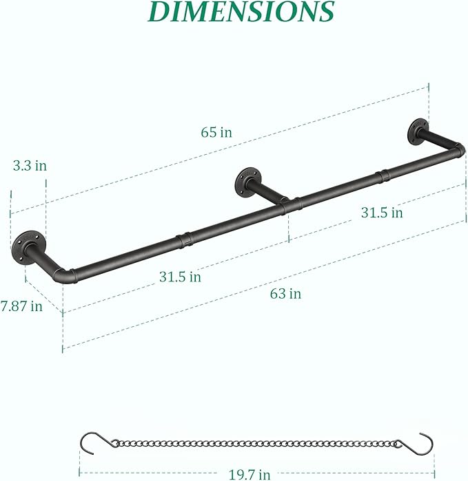 SOFITORG 65.7" Metal Plant Hanging Rod, 6 Chains, 2 Pack, Pots Not Included | Wall Plant Hanging Bar, Durable Hanging planter holder for Window Ceiling, Easy Assembly, All Hardware Included, Black