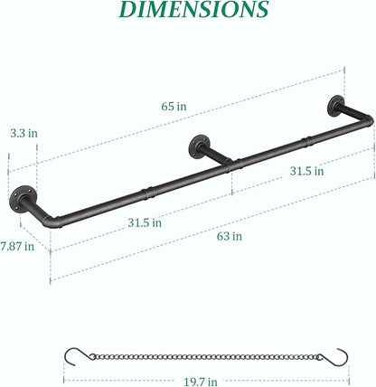 SOFITORG 65.7" Metal Plant Hanging Rod, 6 Chains, 2 Pack, Pots Not Included | Wall Plant Hanging Bar, Durable Hanging planter holder for Window Ceiling, Easy Assembly, All Hardware Included, Black