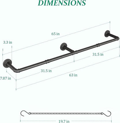 SOFITORG 65.7" Metal Plant Hanging Rod with 6 Chains, Pots Not Included | Wall Plant Hanging Bar, Durable Hanging planter holder for Window Ceiling, Easy Assembly, All Hardware Included, Black