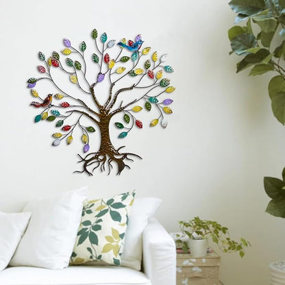 VEWOSTAR Metal Wall Art for Living Room Home Decor Colorful Leaves Wall Sculpture Tree of Life Handcrafted Wall Decor Hangings for Outdoor Indoor(25.5" W * 24.8" H)
