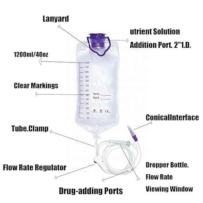 2 Pcs, 1200ml Plant Drip Irrigation Kit, Adjustable Gravity Bags with Large Bore & Tube, Plastic, Water Pressure-Driven