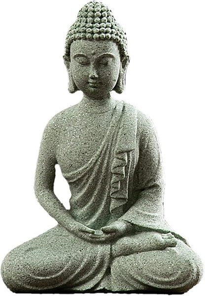 Garden Buddha Resin Stone Statue for Outdoor and Indoor Zen Decor Sandstone Effect Lawn Ornament for Home and Garden Landscaping or Meditation Space(D)