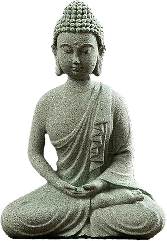 Garden Buddha Resin Stone Statue for Outdoor and Indoor Zen Decor Sandstone Effect Lawn Ornament for Home and Garden Landscaping or Meditation Space(D)