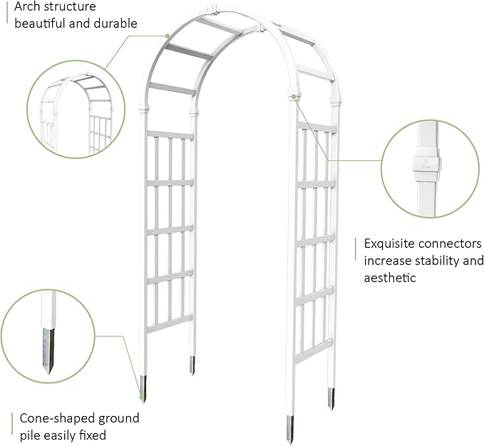 41" W x 86" H Vinyl Arbor, Vinyl Arch, Garden Arch Arbor for Outdoor, Yard, Garden, Climbing Plants - White