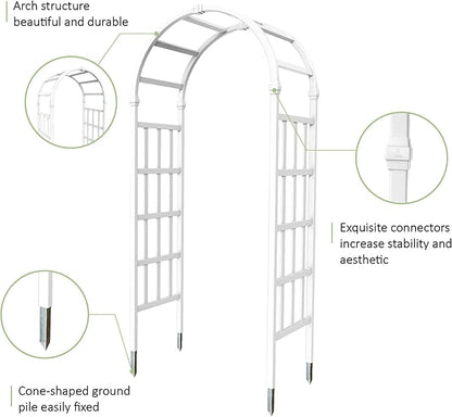41" W x 86" H Vinyl Arbor, Vinyl Arch, Garden Arch Arbor for Outdoor, Yard, Garden, Climbing Plants - White
