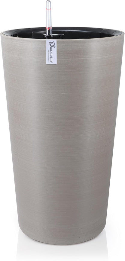 Dexceder 22x13 Self Watering Tall Planter (Coffee, Wire Drawing) | High Cylinder, Thickened Large Floor Standing Flower Plant Pot with Water Level Indicator Indoor Outdoor
