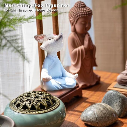 Zen Fox Buddha Statue, Yoga Figurine for Home Office, Garden Decor | Meditation decor, resin animal fox statues, fox figurines, feng shui shelf decor spiritual gifts for indoor outdoor