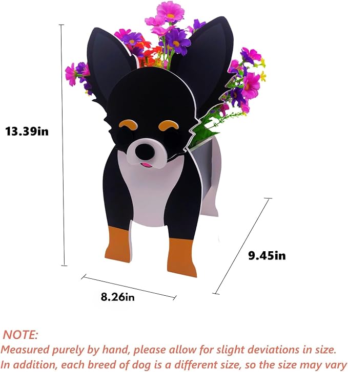 Black and White Chihuahua Dog Planter Pots, 9.84 x 5.91 x 13.46 in | Dog Flower Pot, Cute Animal Shaped Plant Pot, Gifts for Women & Pet Lovers, Indoor Outdoor Garden Home Office Decor