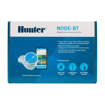 Hunter NODE-BT-100 Battery Sprinkler Timer, 1-Zone Controller with Solenoid | Bluetooth battery irrigation controller with DC-latching solenoid, app control, for drip or remote systems