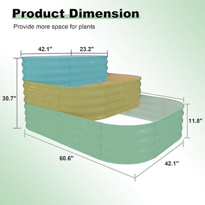 IDEALHOUSE 3-Tier Galvanized Raised Garden Bed 60.6x42.1x30.7 Inch, Exclusive Layered Planting Design for Shallow & Deep Root Plants, Eliminates Root Competition, Maximize Vertical Space, Green