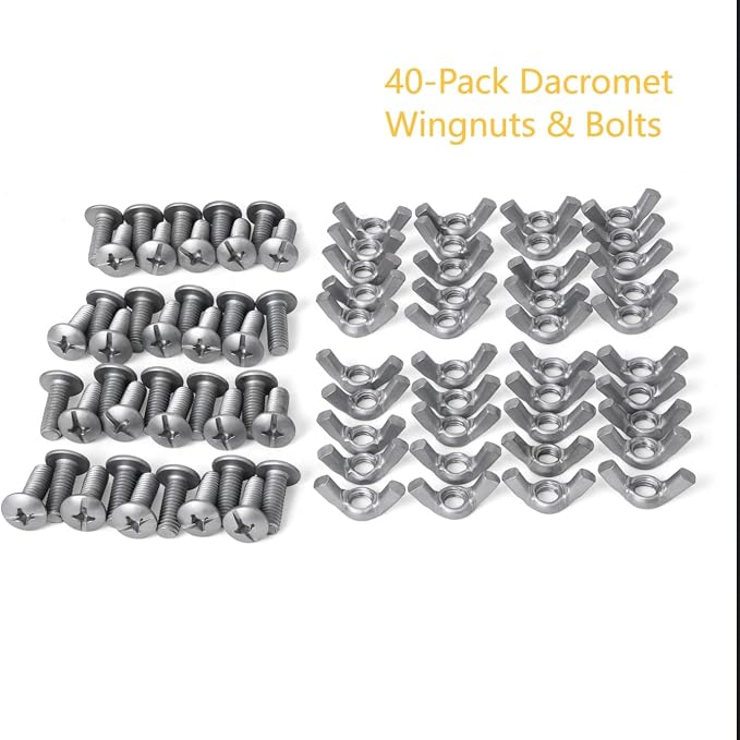 ANLEOLIFE 40-Pack Wingnuts & Screws Set for Raised Garden Beds, Dacromet-Coated Hardware Kit for Metal Garden Bed Assembly & Reinforcement, Rust-Resistant Fastener Set