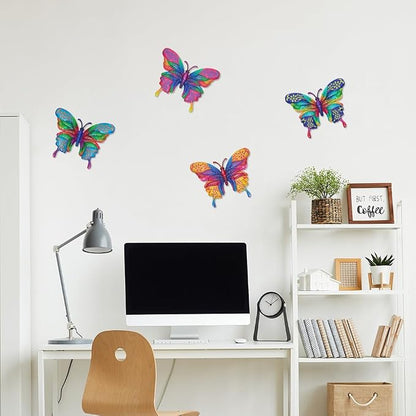 dreamskip 4 Pcs Butterfly Wall Decor Art, Metal Butterflies Outdoor Wall Art with Colorful Leaves, Hand Painted Outdoor Decor For Garden, Yard, Fence, Patio Decoration