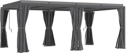 Outsunny 12' x 19' Louvered Pergola Hardtop Gazebo with Adjustable Aluminum Roof and Frame, Outdoor Pergola with Curtains and Netting, for Garden, Lawn, Backyard, and Deck, Dark Gray