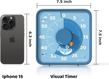 Secura 7.5-Inch 60-Minute Visual Timer for Kids, Magnetic Timer (Blue)