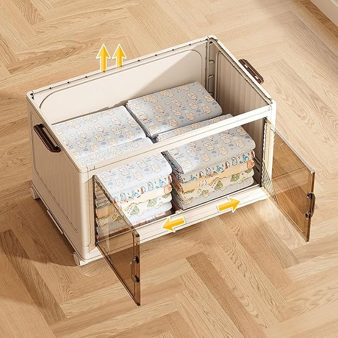 25" Wide 4-Tier Rolling Storage Bins with Lids,383QT Collapsible Stackable Storage Cabinet with Wheels,Foldable Closet Organizers,Plastic Storage Drawers for Home, Bathroom, RV Essentials