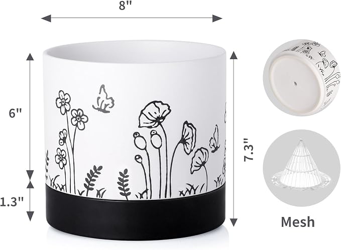 Nihow Ceramic Plant Pot,6 Inch Planter with Drainage Hole&Saucer for Indoor | White,Indoor & Outdoor, Cylinder Round Flower Pot, For Succulent/Herbs/Violets